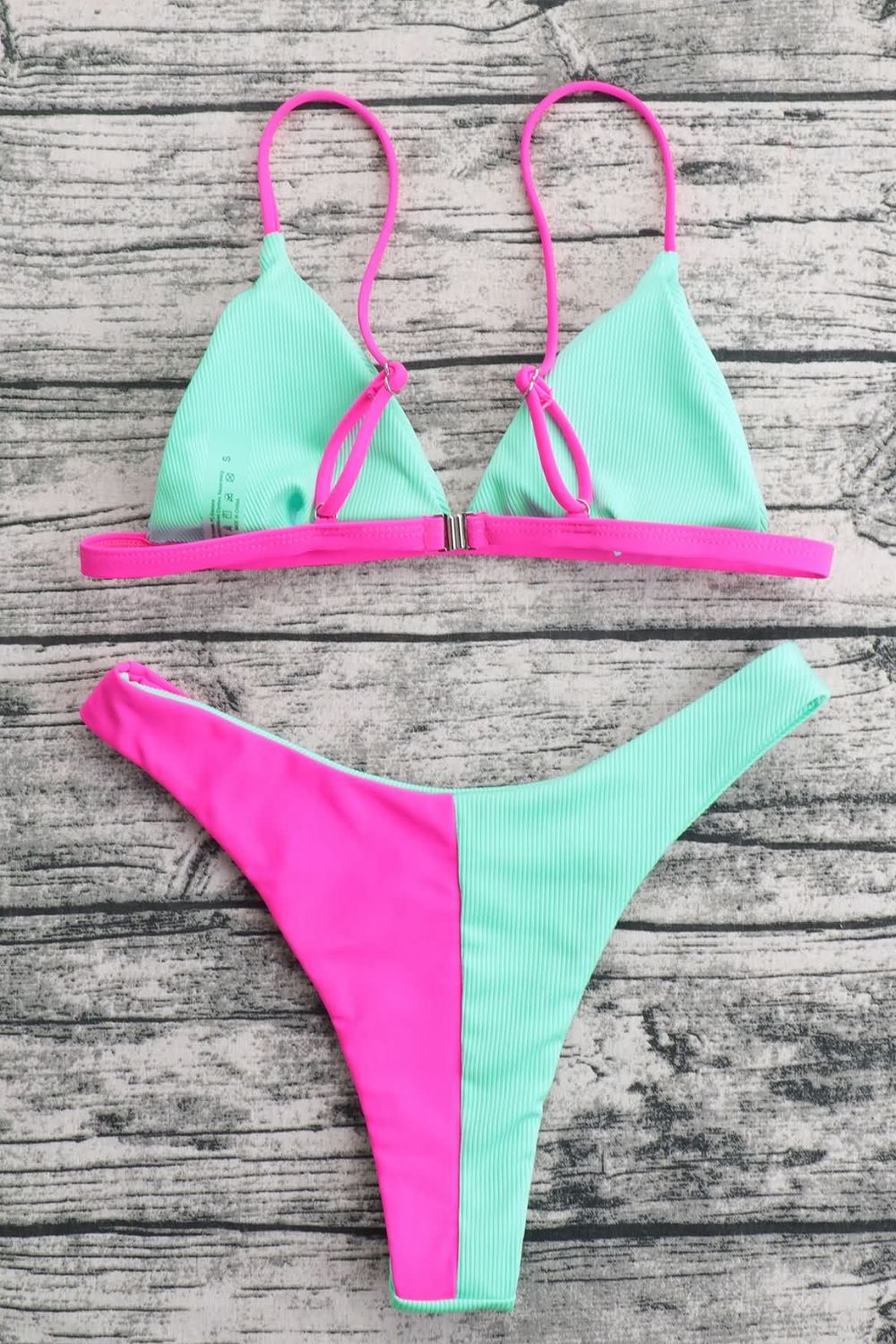 Contrast Ribbed Bikini Set - Admiresty