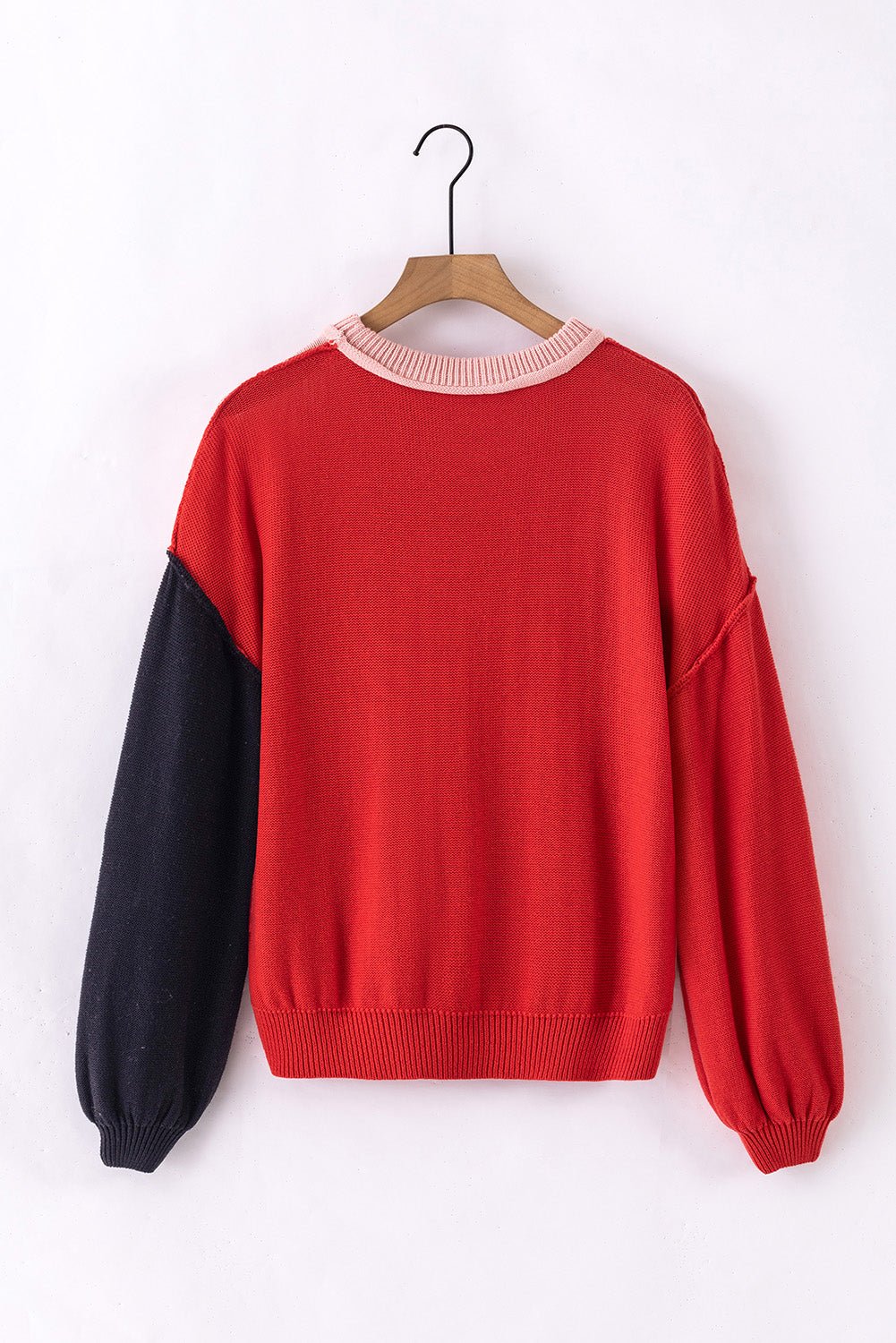 Contrast Round Neck Dropped Shoulder Sweater - Admiresty