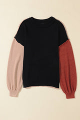 Contrast Round Neck Dropped Shoulder Sweater - Admiresty