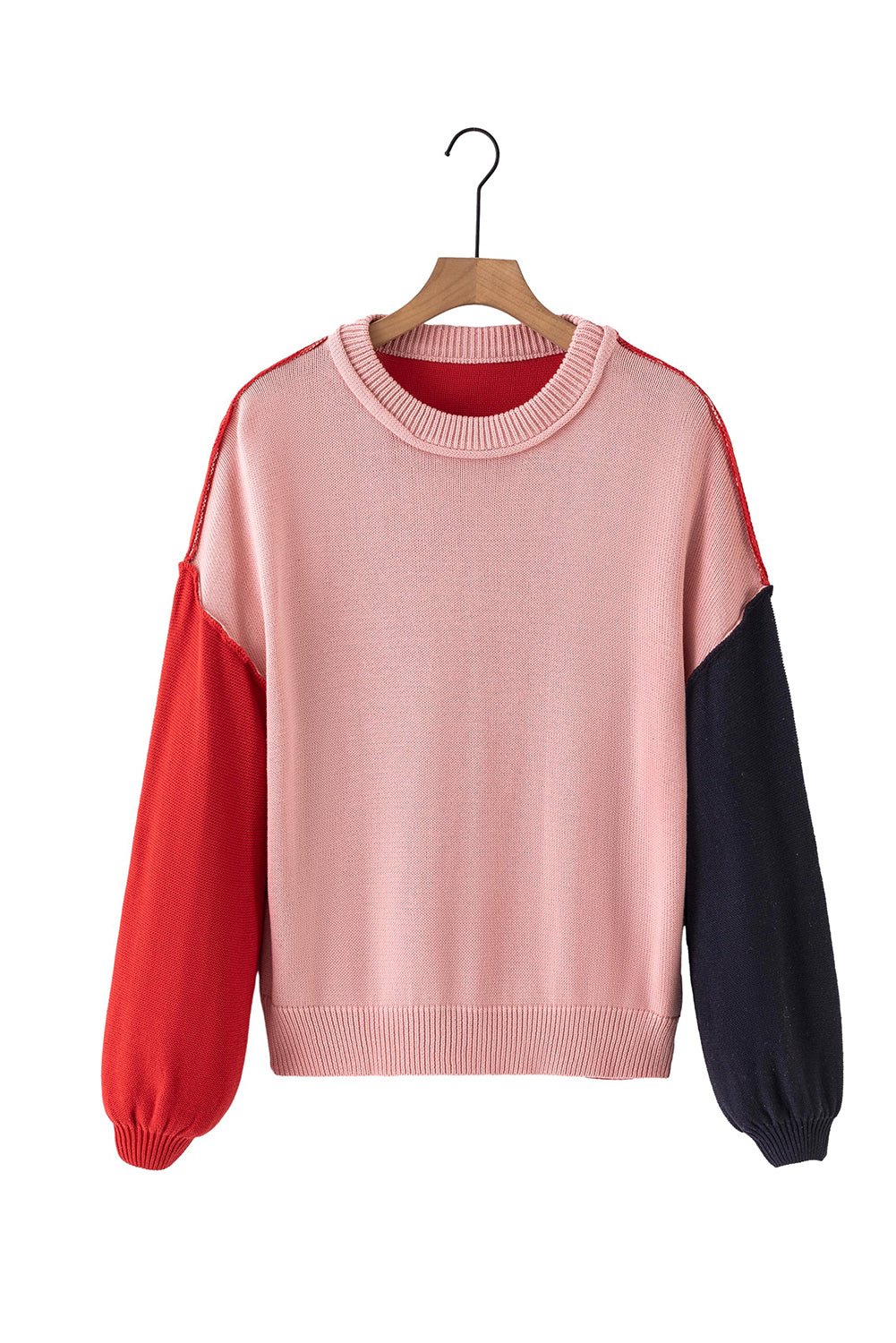 Contrast Round Neck Dropped Shoulder Sweater - Admiresty