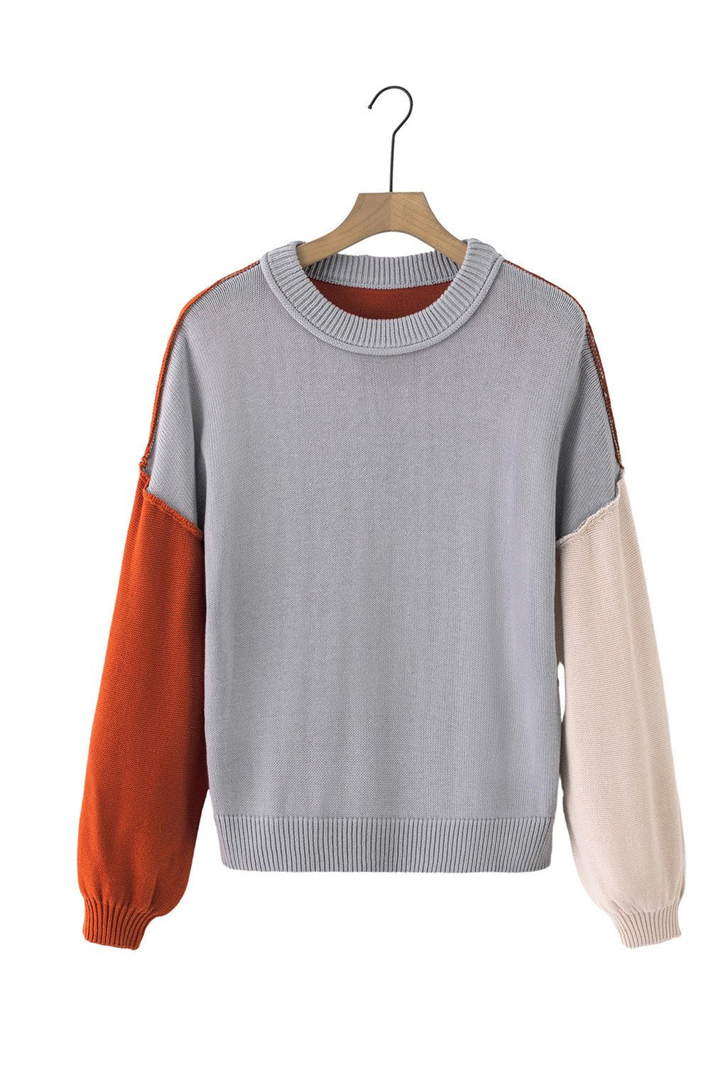 Contrast Round Neck Dropped Shoulder Sweater - Admiresty