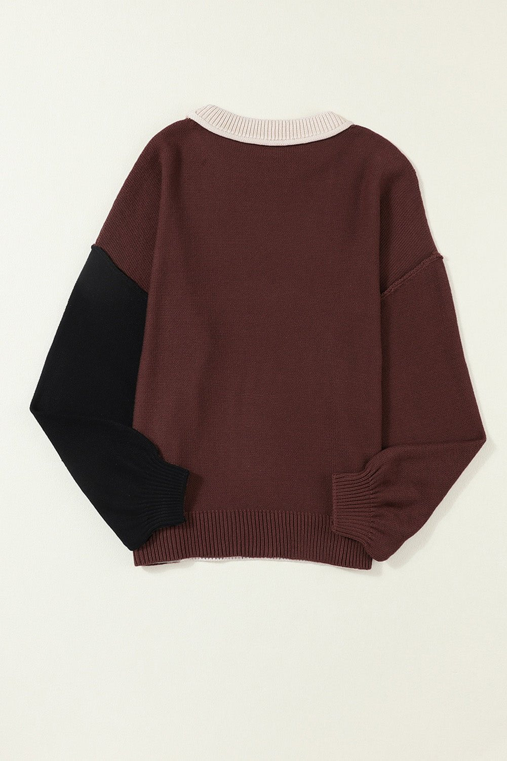 Contrast Round Neck Dropped Shoulder Sweater - Admiresty