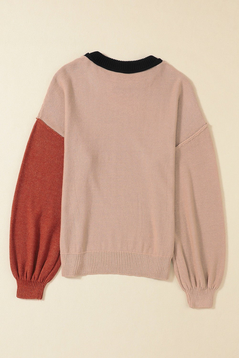 Contrast Round Neck Dropped Shoulder Sweater - Admiresty