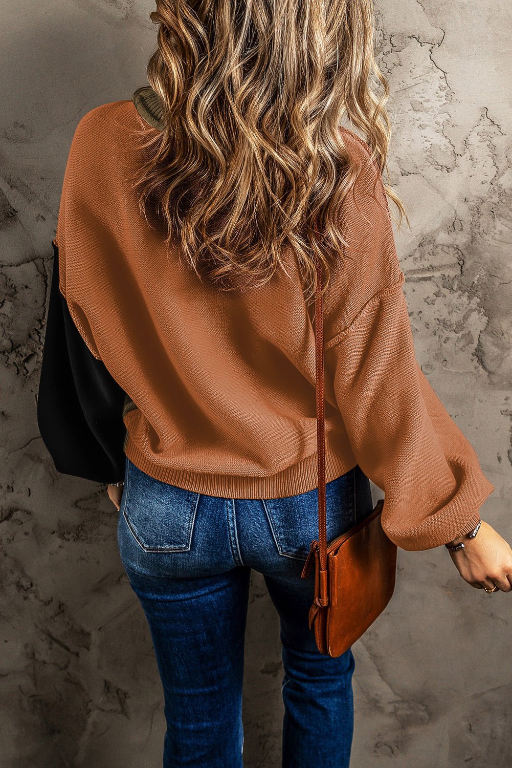 Contrast Round Neck Dropped Shoulder Sweater - Admiresty