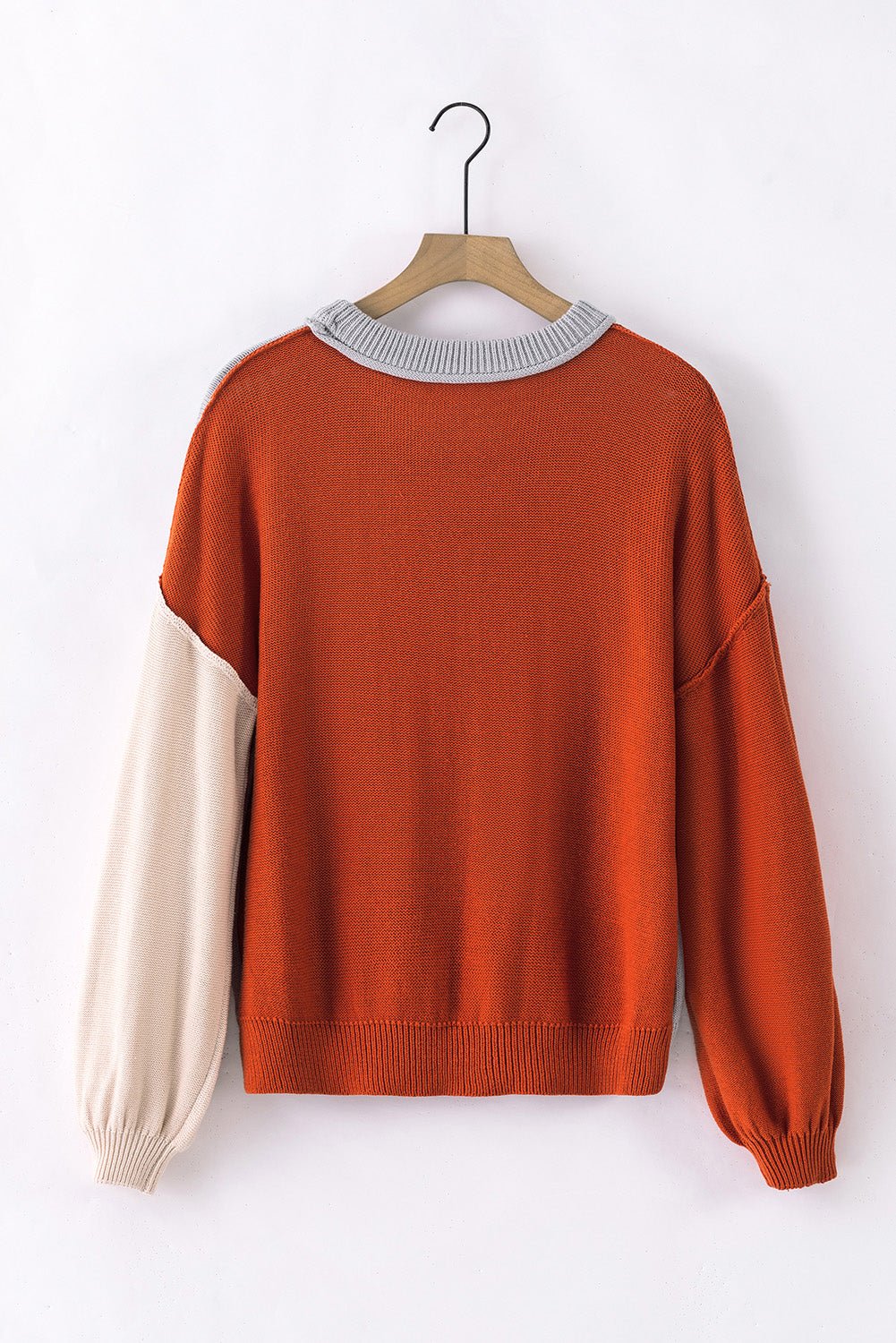 Contrast Round Neck Dropped Shoulder Sweater - Admiresty