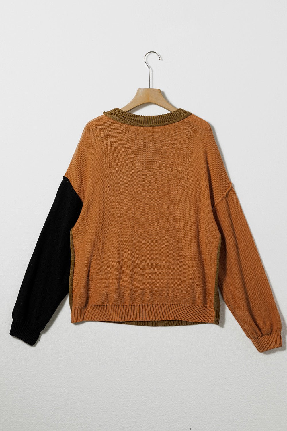 Contrast Round Neck Dropped Shoulder Sweater - Admiresty