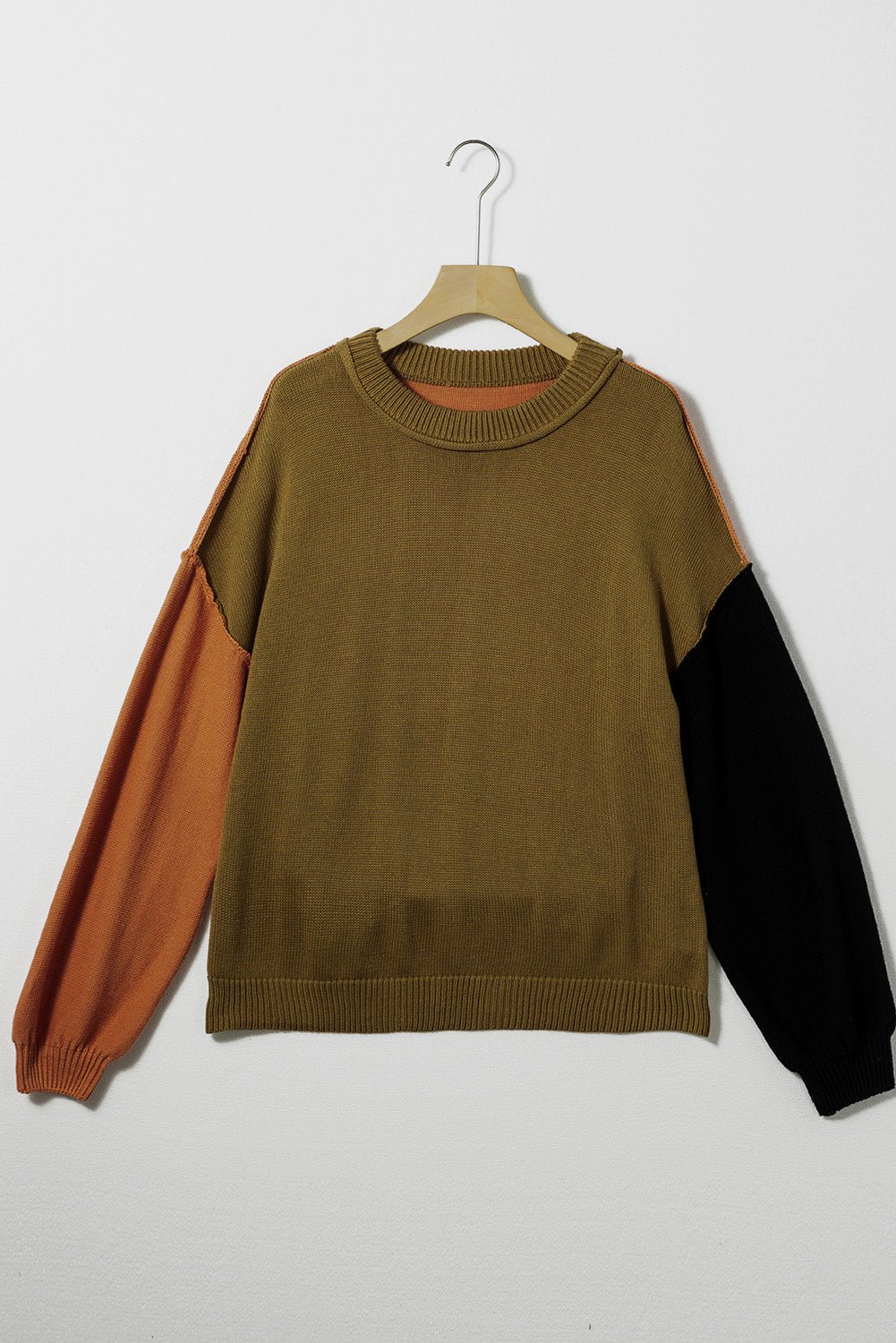 Contrast Round Neck Dropped Shoulder Sweater - Admiresty