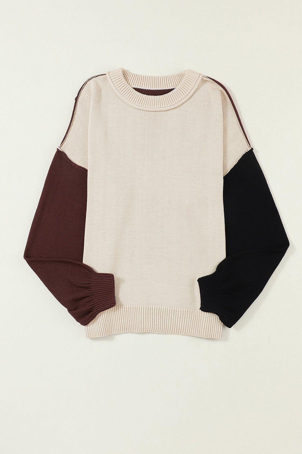 Contrast Round Neck Dropped Shoulder Sweater - Admiresty