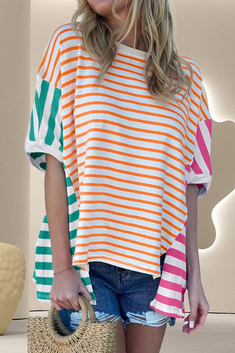 Contrast Striped Round Neck Half Sleeve T - Shirt - Admiresty