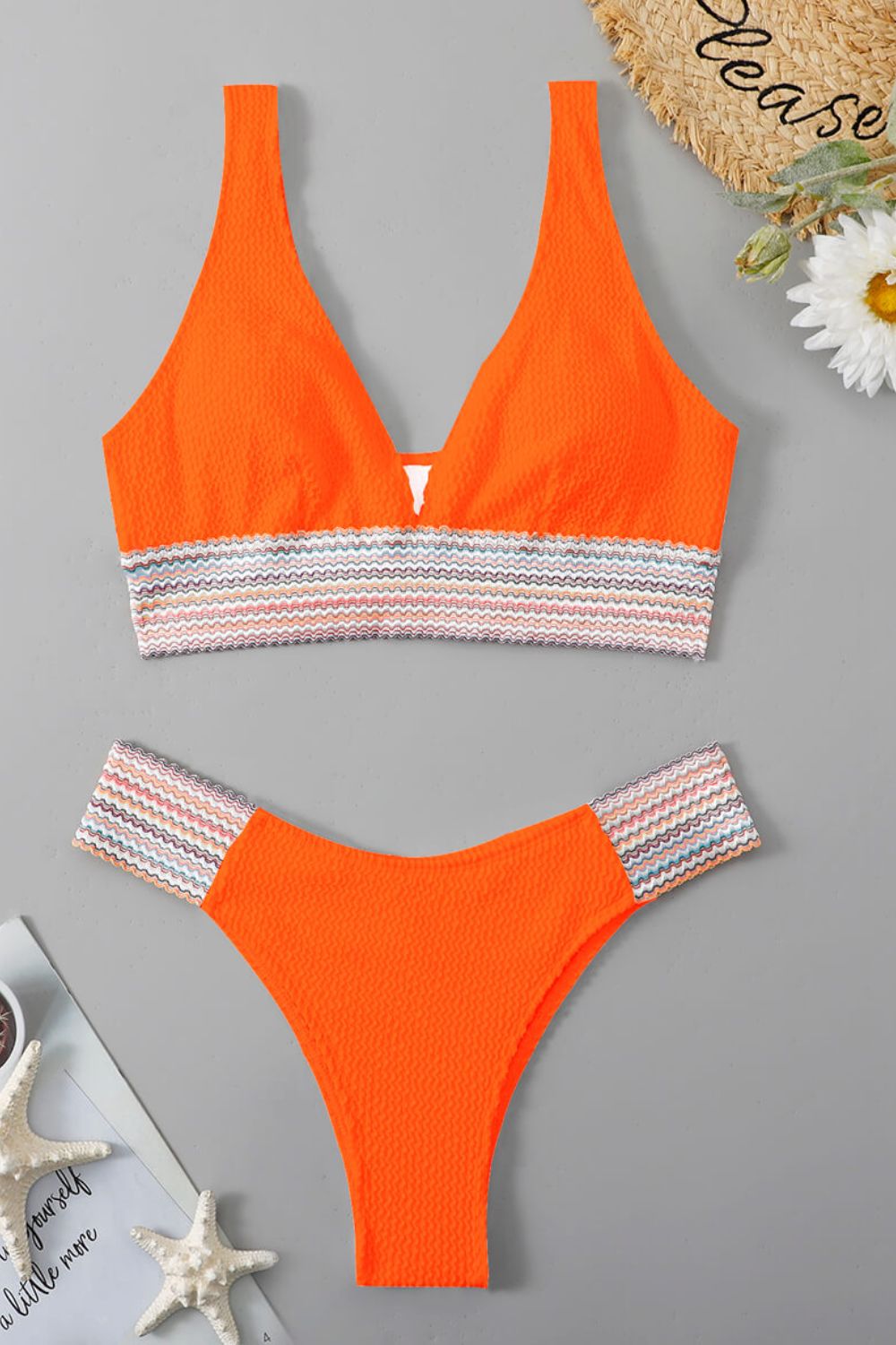 Contrast Textured High Cut Swim Set - Admiresty