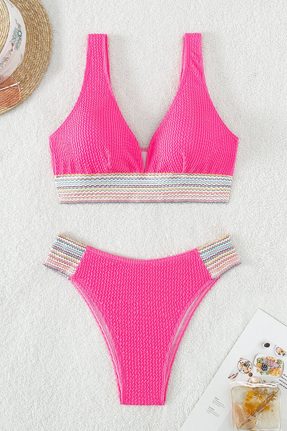 Contrast Textured High Cut Swim Set - Admiresty