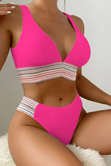 Contrast Textured High Cut Swim Set - Admiresty