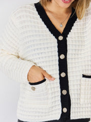 Contrast Trim Button Up Cardigan - Admiresty