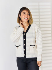 Contrast Trim Button Up Cardigan - Admiresty