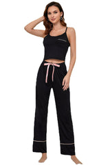 Contrast Trim Cropped Cami and Pants Loungewear Set - Admiresty