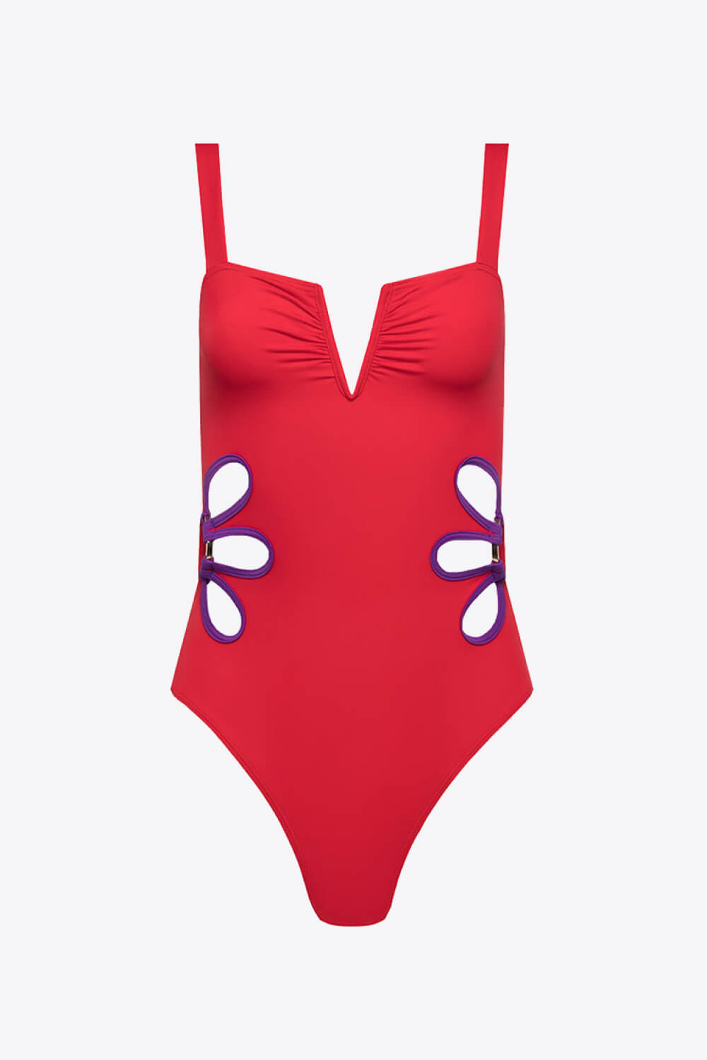 Contrast Trim Cutout Notched Neck One - Piece Swimsuit - Admiresty