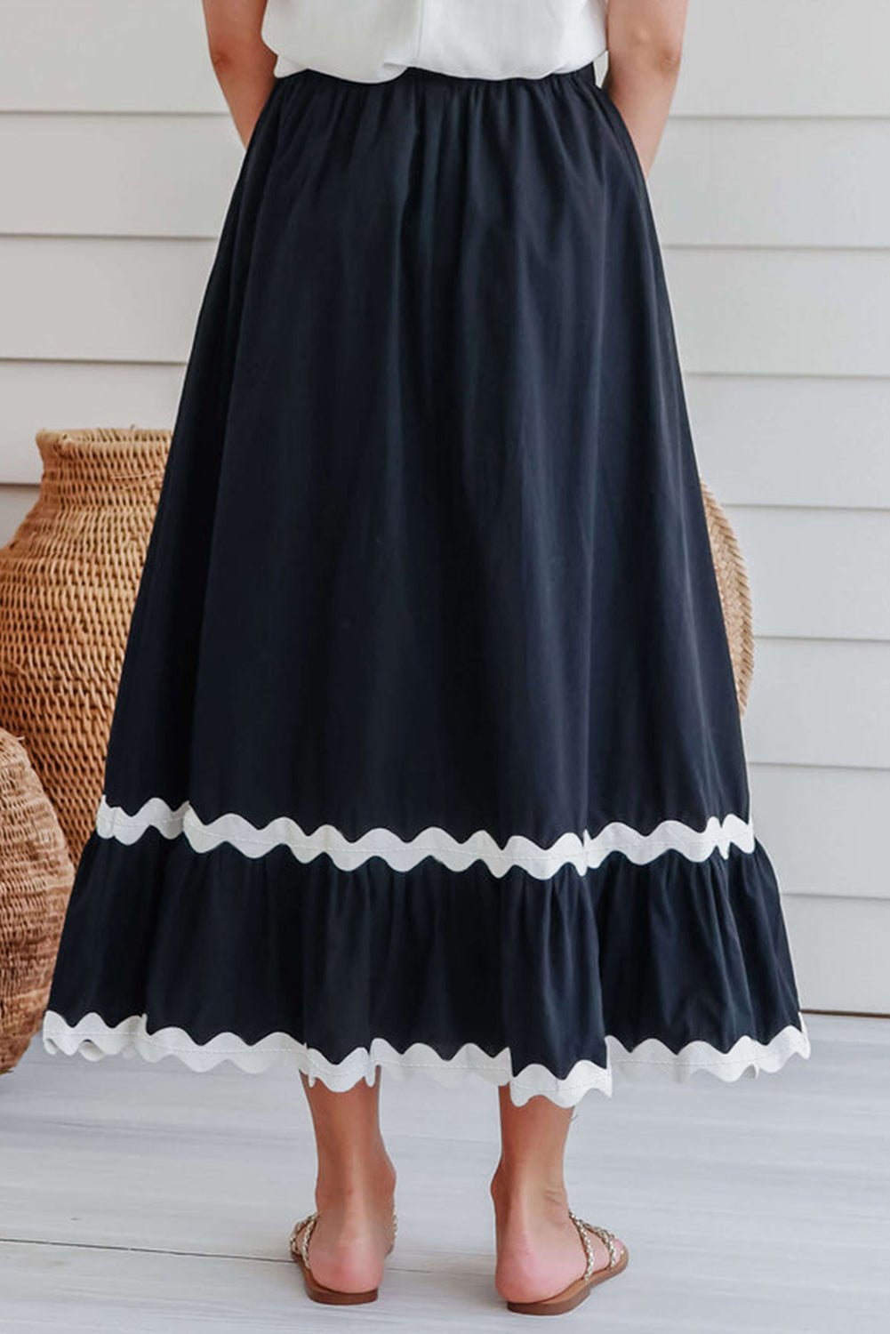 Contrast Trim Elastic Waist Skirt - Admiresty