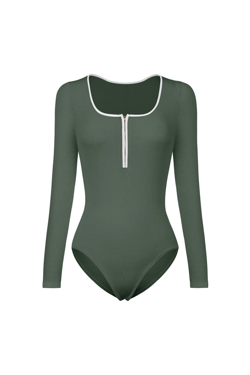 Contrast Trim Ribbed Long Sleeve Bodysuit - Admiresty