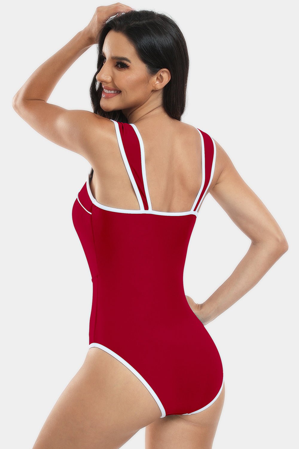 Contrast Trim Wide Strap One - Piece Swimwear - Admiresty