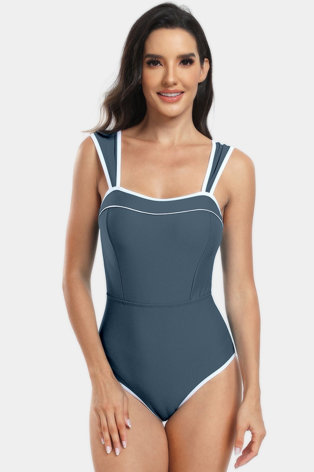 Contrast Trim Wide Strap One - Piece Swimwear - Admiresty