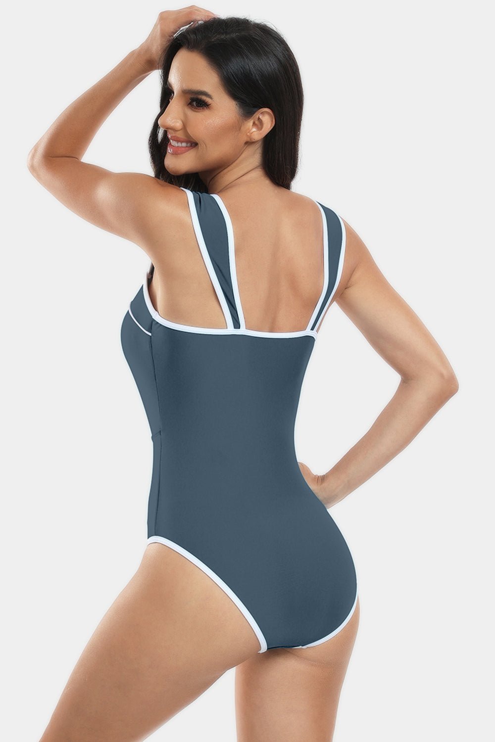 Contrast Trim Wide Strap One - Piece Swimwear - Admiresty