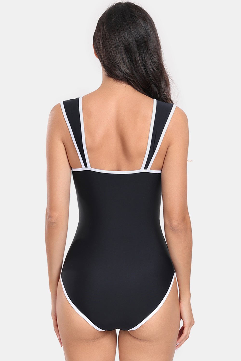 Contrast Trim Wide Strap One - Piece Swimwear - Admiresty