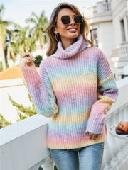 Contrast Turtleneck Dropped Shoulder Sweater - Admiresty