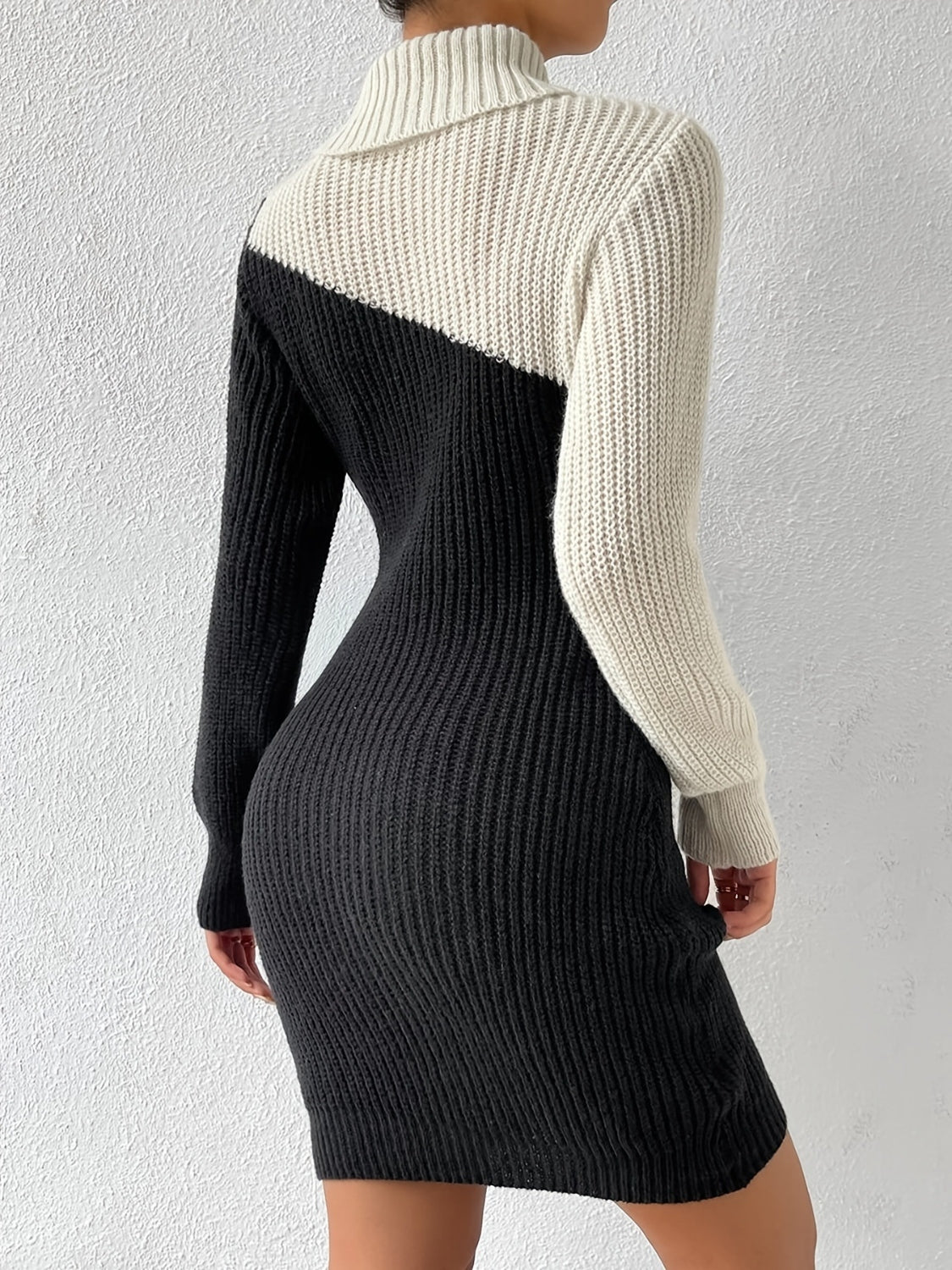 Contrast Turtleneck Sweater Dress - Admiresty