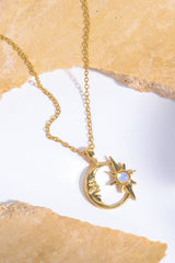 Copper 14K Gold - Plated Moon & Star Shape Pendant Necklace - Admiresty