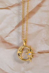 Copper 14K Gold - Plated Moon & Star Shape Pendant Necklace - Admiresty