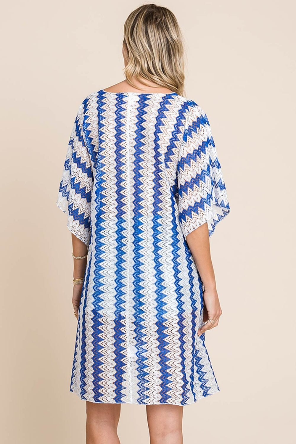 Cotton Bleu by Nu Lab Tied Striped Plunge Half Sleeve Cover - Up - Admiresty