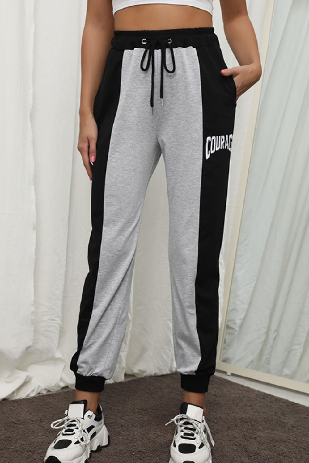 COURAGE Graphic Color Block Drawstring Joggers - Admiresty