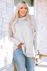 Cowl Neck Long Sleeve Slit Blouse - Admiresty