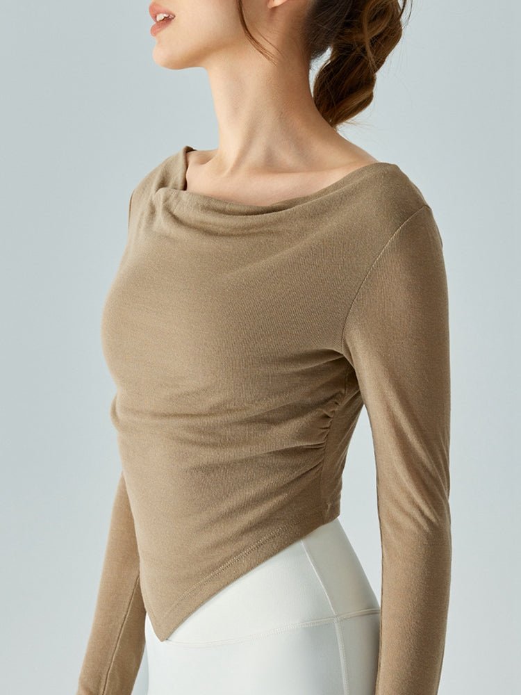 Cowl Neck Long Sleeve Sports Top - Admiresty