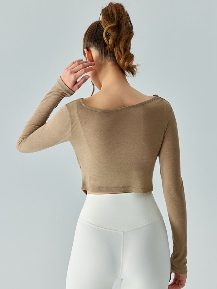 Cowl Neck Long Sleeve Sports Top - Admiresty