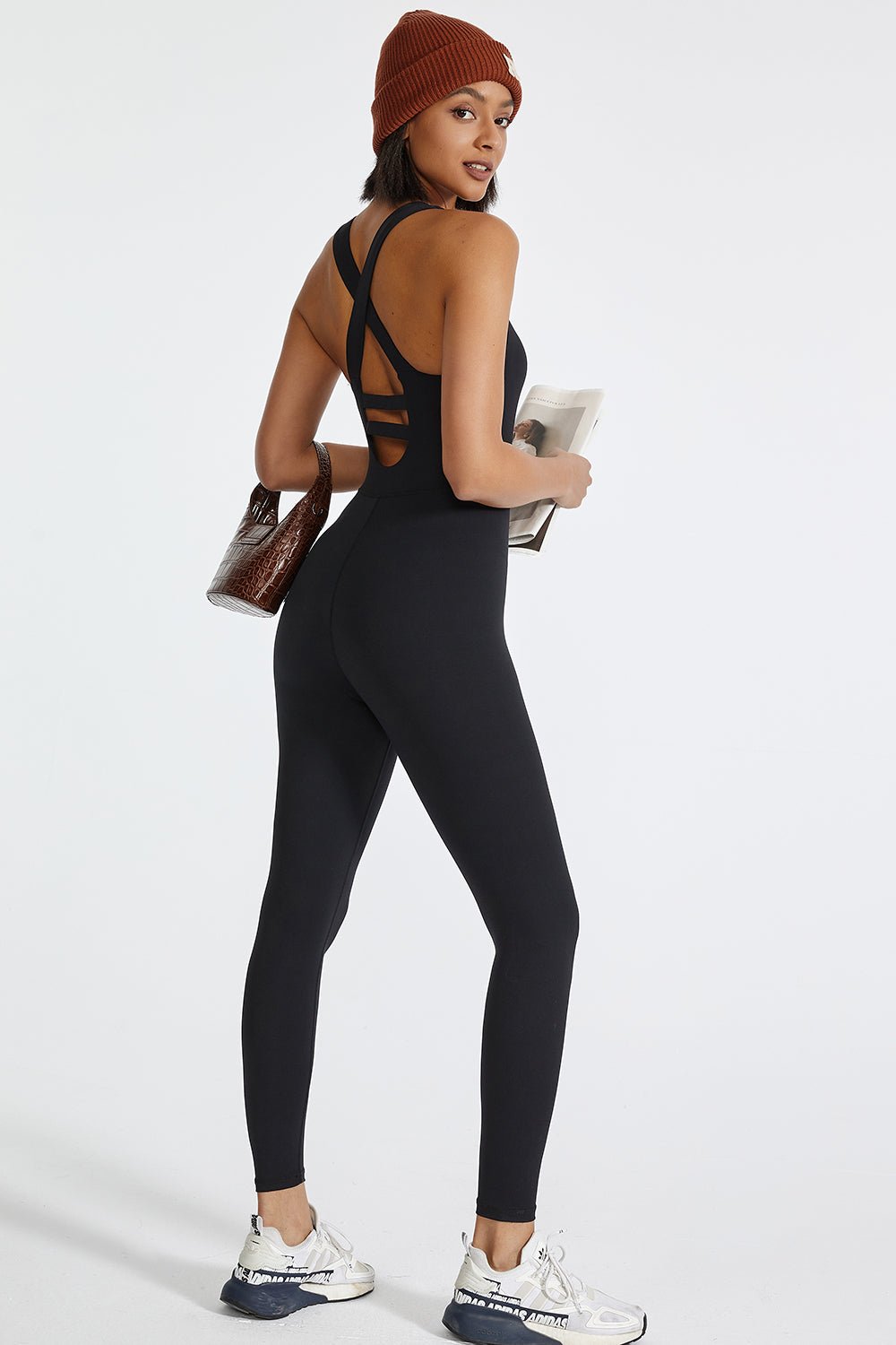 Crisscross Back Wide Strap Active Jumpsuit - Admiresty