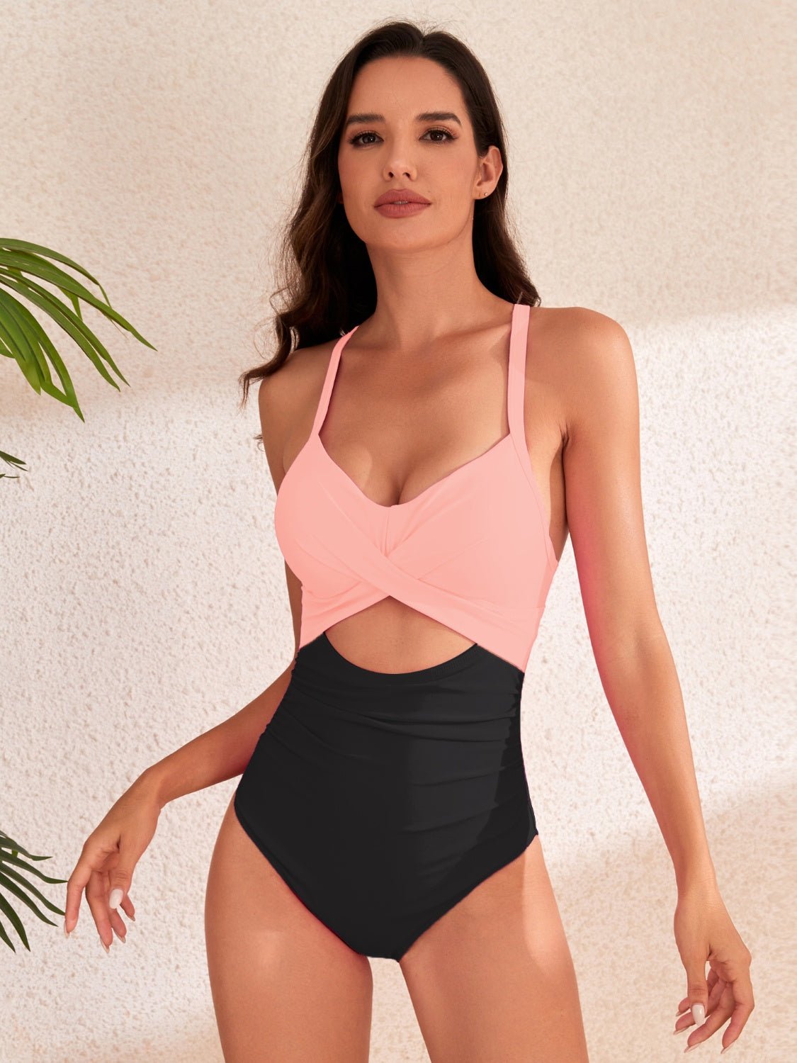 Crisscross Cutout V - Neck One - Piece Swimwear - Admiresty