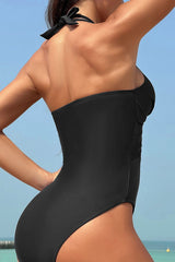 Crisscross Halter Neck One - Piece Swimwear - Admiresty