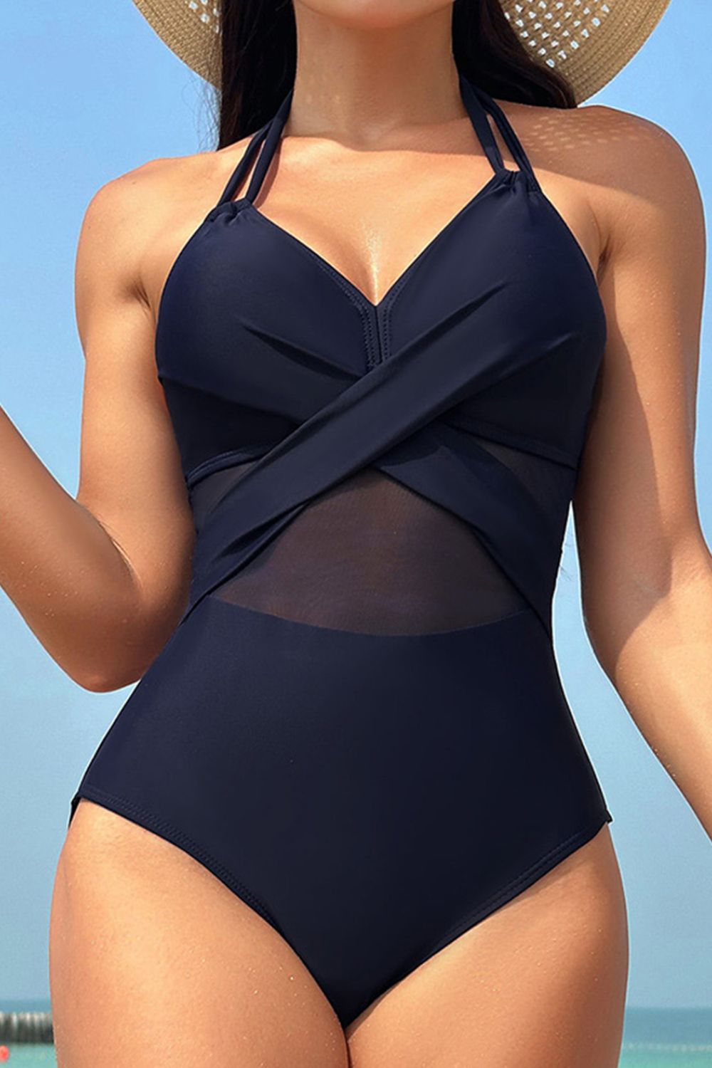 Crisscross Halter Neck One - Piece Swimwear - Admiresty