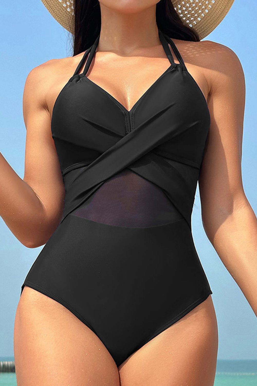 Crisscross Halter Neck One - Piece Swimwear - Admiresty