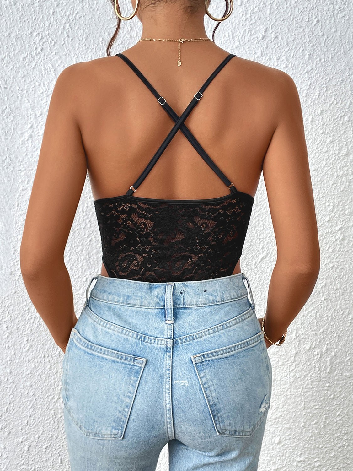 Crisscross Lace Spaghetti Strap Bodysuit - Admiresty