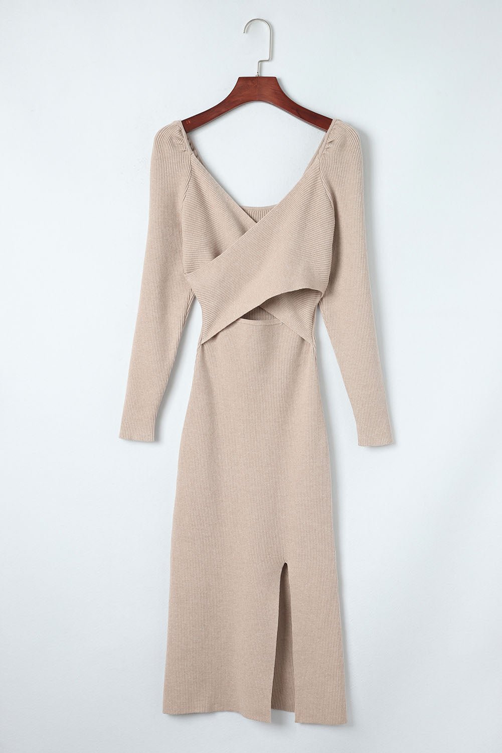 Crisscross Long Sleeve Slit Sweater Dress - Admiresty