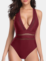 Crisscross Plunge Wide Strap One - Piece Swimwear - Admiresty