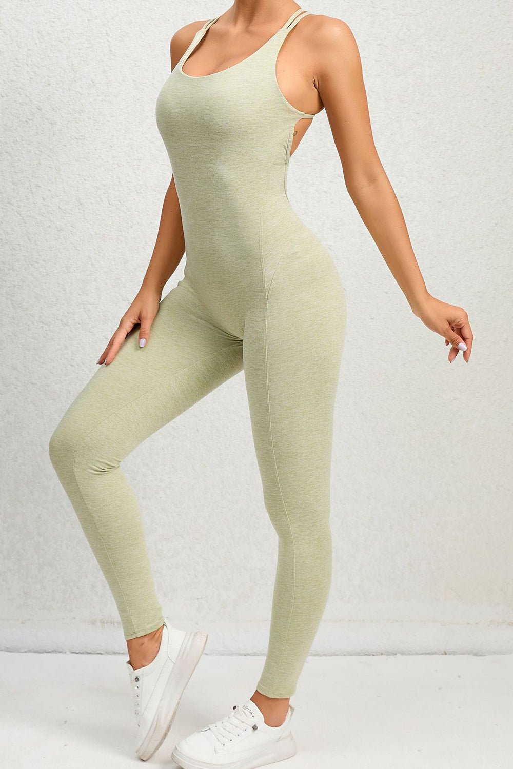 Crisscross Scoop Neck Sleeveless Active Jumpsuit - Admiresty