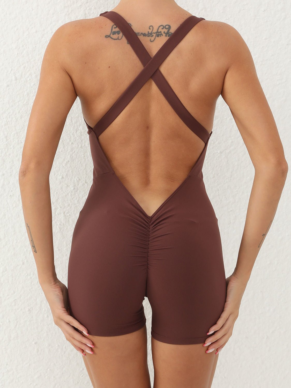 Crisscross Scoop Neck Wide Strap Active Romper - Admiresty