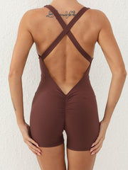 Crisscross Scoop Neck Wide Strap Active Romper - Admiresty