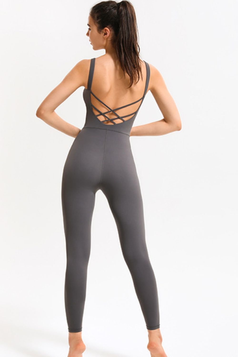 Crisscross Sleeveless Active Jumpsuit - Admiresty