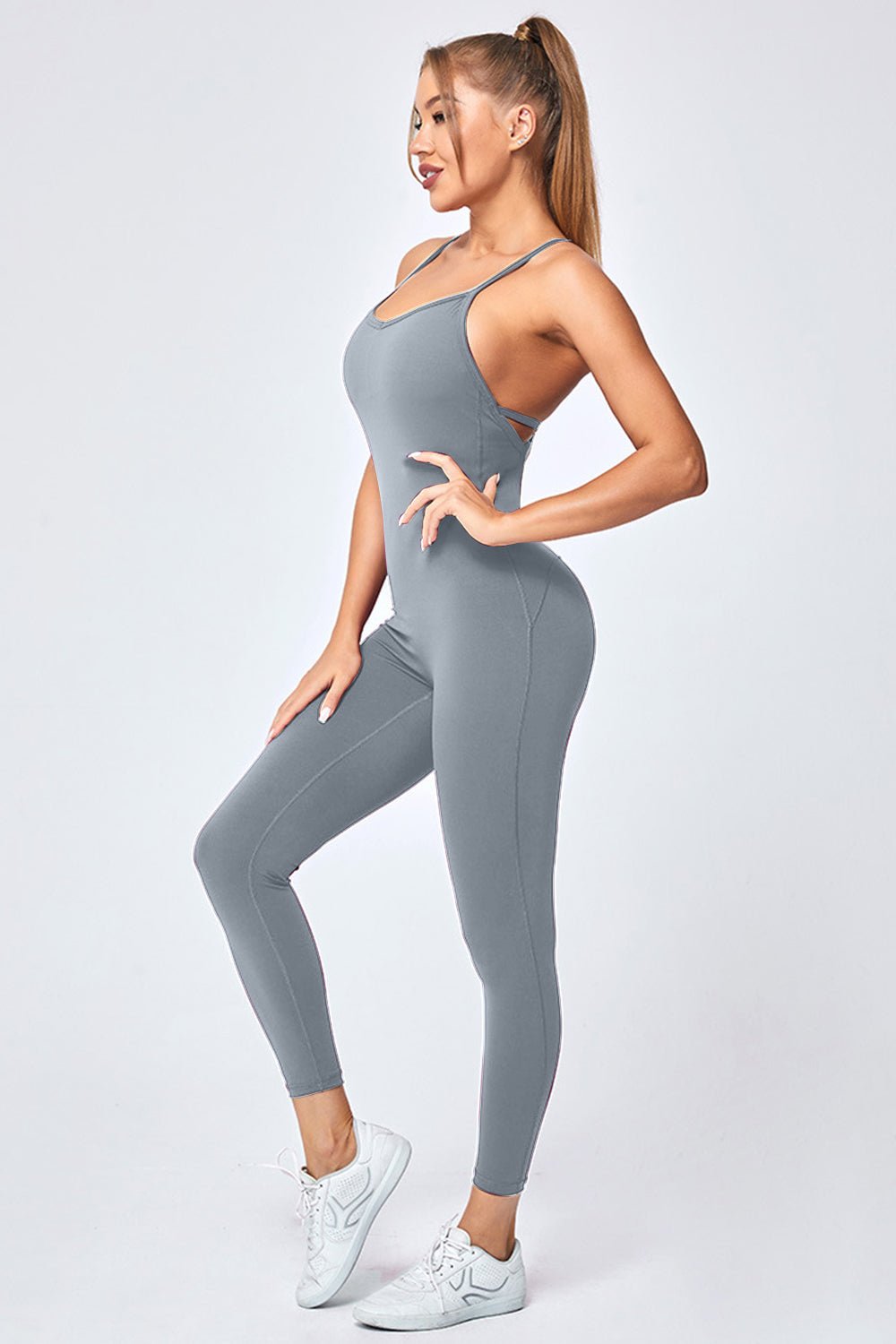 Crisscross Spaghetti Strap Active Jumpsuit - Admiresty