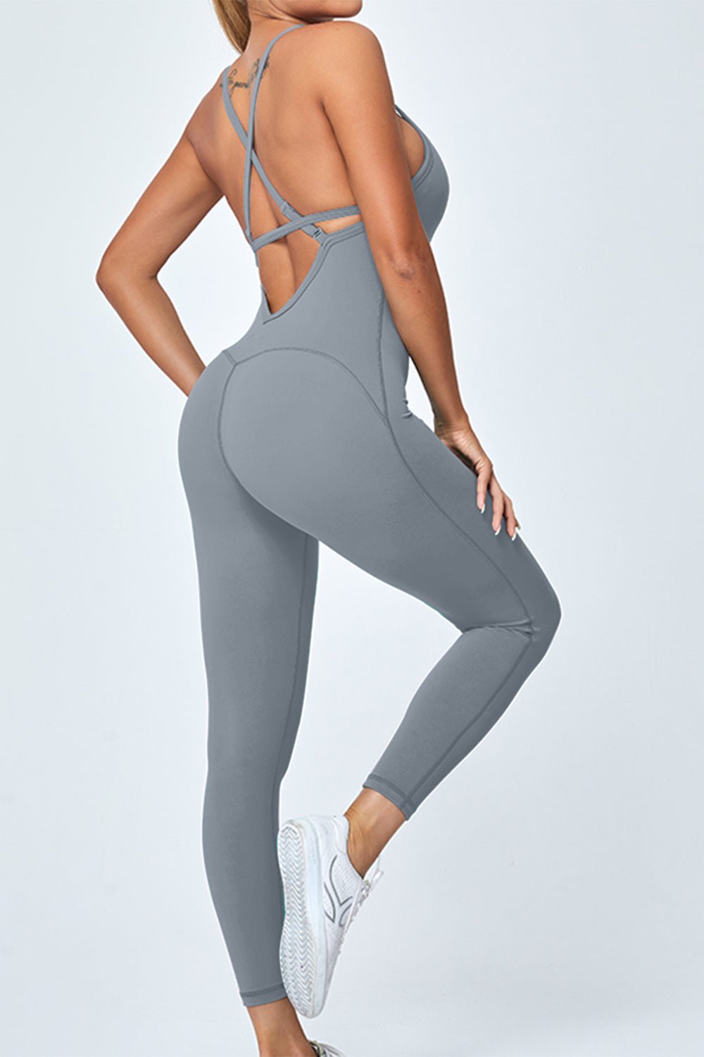 Crisscross Spaghetti Strap Active Jumpsuit - Admiresty