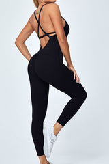 Crisscross Spaghetti Strap Active Jumpsuit - Admiresty